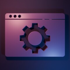 Purple Browser setting icon isolated on purple-blue background. Adjusting, service, maintenance, repair, fixing. Minimalism concept. 3D render illustration