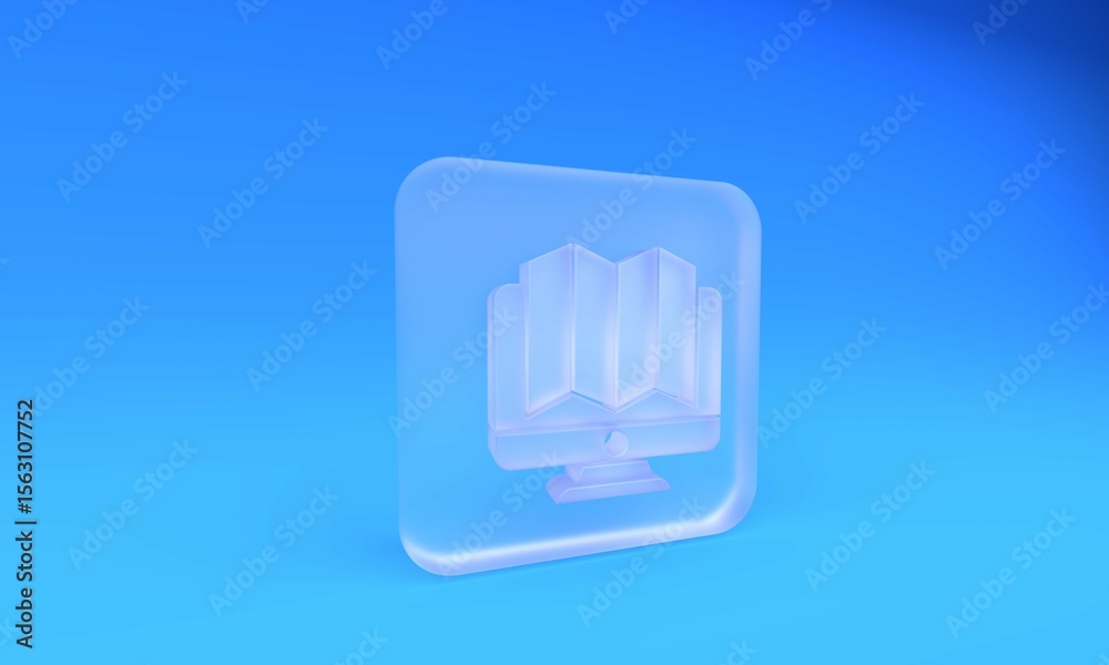 Fototapete Frosted glass Location of the forest on a map in monitor icon isolated on blue background. Square frosted glass button. 3D render illustration