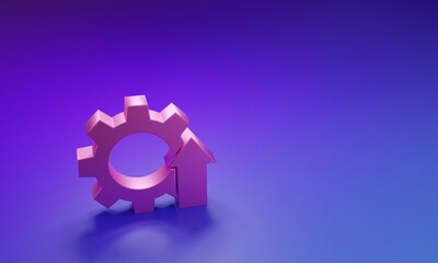 Pink Arrow growth gear business icon isolated on purple-blue background. Productivity icon....