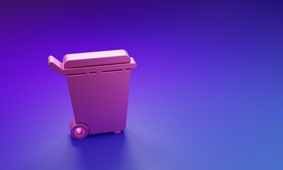 Pink Trash can icon isolated on purple-blue background. Garbage bin sign. Recycle basket icon....