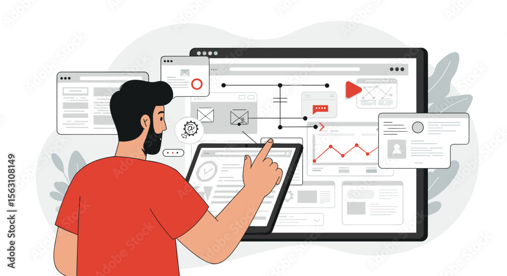 Poster user interface design process vector illustration for web development projects in modern flat style