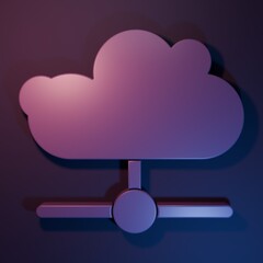 Purple Network cloud connection icon isolated on purple-blue background. Social technology. Cloud computing concept. Minimalism concept. 3D render illustration