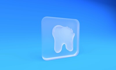 Frosted glass Broken tooth icon isolated on blue background. Dental problem icon. Dental care symbol. Square frosted glass button. 3D render illustration