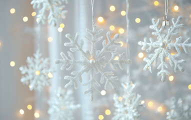Golden holiday celebration with sparkling snowflakes and star decorations, perfect for a winter season design