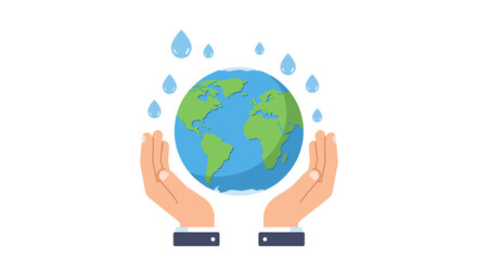 Protecting earth with water conservation concept - environmental awareness flat vector illustration for posters