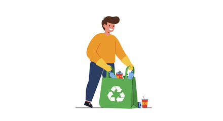 Recycling enthusiast sorting waste - vector illustration for eco-friendly awareness campaign