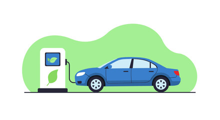 Eco-friendly electric car charging station vector illustration for sustainable design