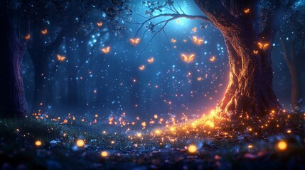 A dark forest filled with glowing eyes and whispers