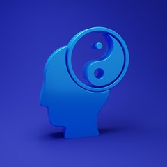 Blue Yin Yang symbol of harmony and balance icon isolated on blue background. Minimalism concept. 3D render illustration