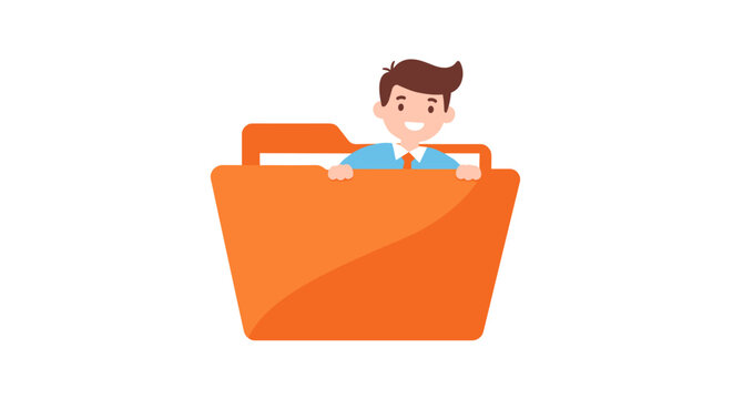 Businessman in orange folder vector illustration for office and organizational design