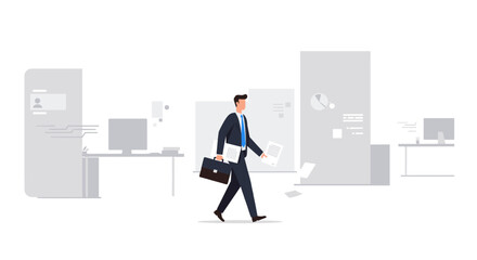 Businessman walking in office scene vector illustration for corporate concept design