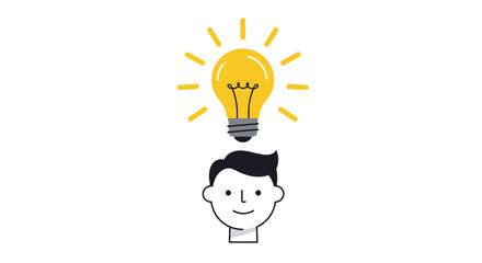 Bright idea concept with human face and light bulb vector illustration for creativity and innovation design