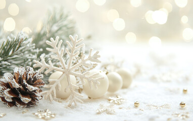 A festive Christmas background with fir branches and golden cones, perfect for holiday gift celebrations