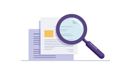 Document analysis with magnifying glass vector illustration for business and education design