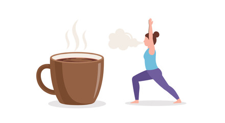 Morning yoga and coffee vector illustration for wellness design in flat style