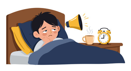 Sleepy child with insomnia in bed vector illustration for sleep awareness design
