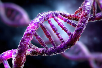 Detailed view of a DNA double helix structure in vibrant colors illustrating genetic information