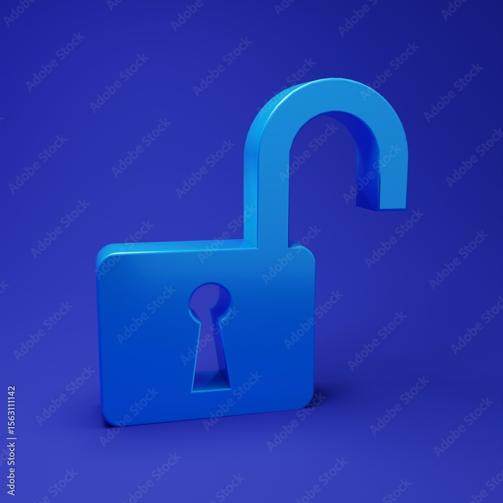 Fototapete blue open padlock icon isolated on blue background. opened lock sign. cyber security concept. digita
