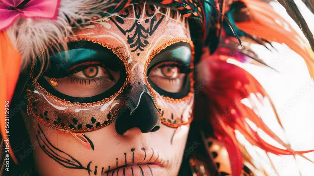Poster a close-up photo of a person wearing a mask, perfect for use in situations where anonymity is import