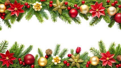 christmas frame with fir branches and balls