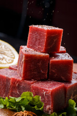 Beef leg steak on a wooden cutting board