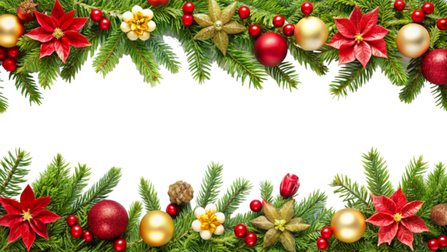 christmas frame with fir branches and balls