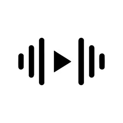 Obraz premium Minimalist vector logo merging a play button with audio waveforms, symbolizing media playback, sound, and digital content creation.