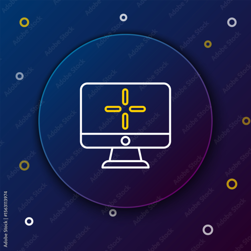 Fototapete Line Computer monitor icon isolated on blue background. PC component sign. Colorful outline concept. Vector