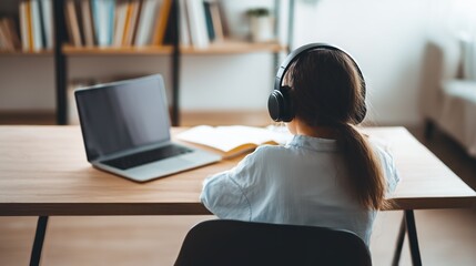 Child learning online with headphones