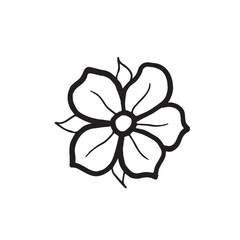 Flower of stawberry hand drawn isolated vector illustration for food product desing. Fresh garden plant black and white, spring blooming. Summer floral sketch in line art style for cosmetic, textile.