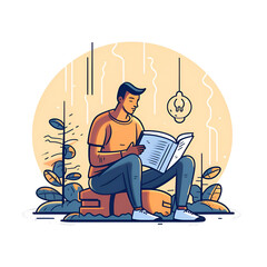 Man Reading a Book in a Serene Environment