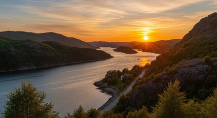 Golden Hour Over Serene Fjord Landscape