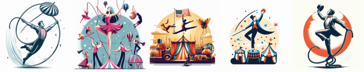 vector image people play circus with white background