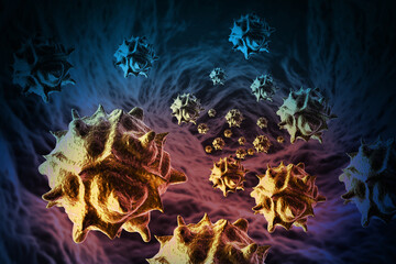 Cancer cells. Cancer outbreak and treatment for malignant cancer cells in a human body. 3d illustration