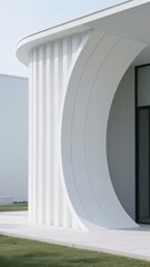 Modern Architectural Detail with Curved White Facade and Vertical Lines