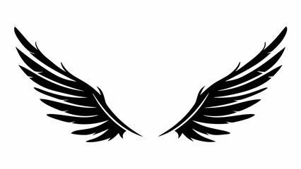 Illustration of two symmetrical black wings with detailed feather patterns on a white background
