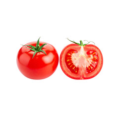Ripe red tomatoes, fresh and juicy, isolated on a white background