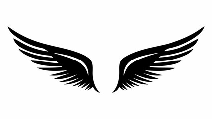 Illustration of two symmetrical black wings with detailed feather patterns isolated on a white background