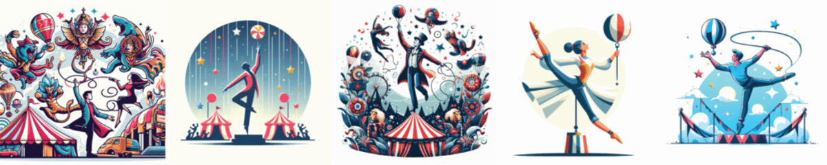 vector image people play circus with white background