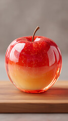 Apple coated with light transparent syrup. Isolated on the cutting board.