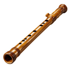 Fototapeta premium Wooden flute with finger holes musical instrument isolated on transparent background