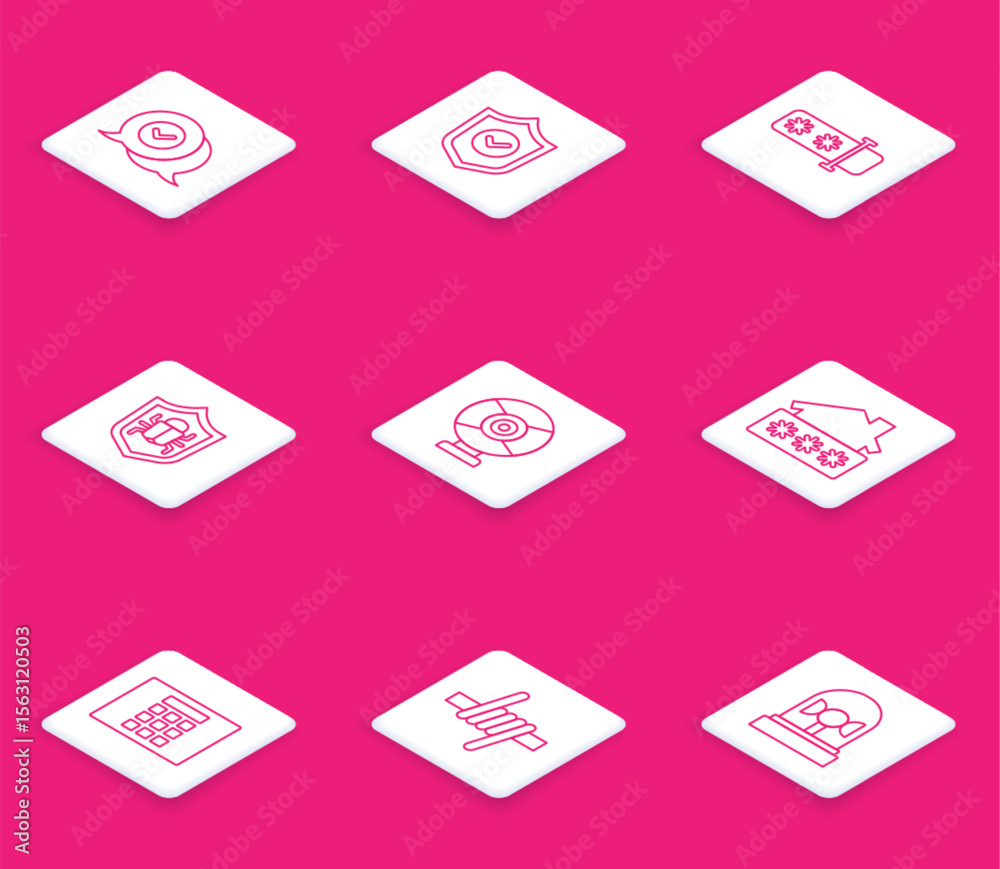 Poster set line check mark in speech bubble, shield with check, password protection, system bug, security c