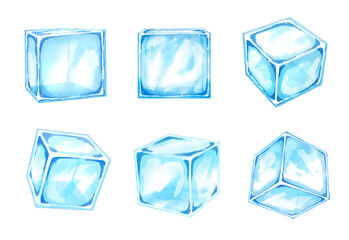 氷のイラスト素材セット　アイス　キューブ　四角形　青　水色