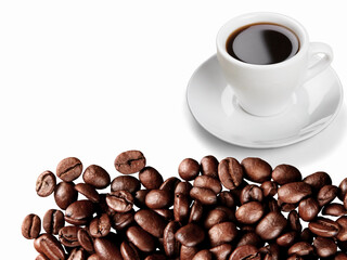 Cup of Black Coffee with Roasted Beans 