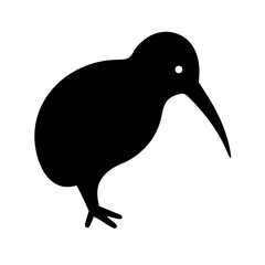 Simple black silhouette of a kiwi bird.