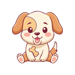 Cute Cartoon Puppy with Bone – Kawaii Dog Sticker Illustration