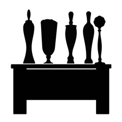 Silhouette of beer taps on table with chalkboard menu, beverage concept