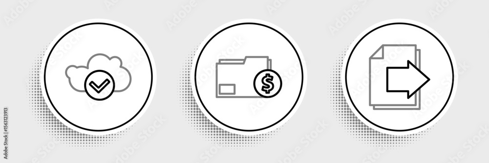 Fototapete Set line Next page arrow, Cloud with check mark and Finance document folder icon. Vector