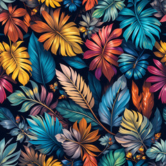 seamless colorful tropical leaf pattern with clear lines.