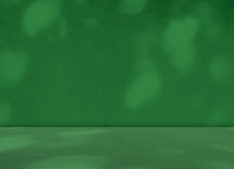 Green background light shadow leaves abstract nature on blur wall cement podium loft product,...